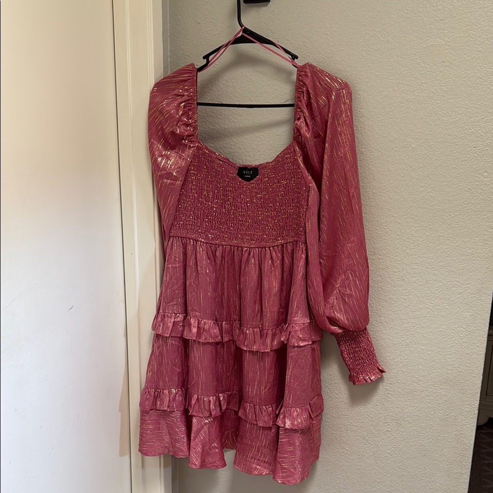 NBD Pink Smocked Tiered Blouse